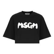 Zwart Katoenen T-shirt met Logo Msgm , Black , Dames