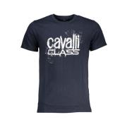 Blauw Katoenen Bedrukt Logo T-Shirt Cavalli Class , Blue , Heren