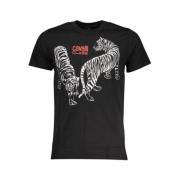 Zwart Katoenen T-shirt met Print Logo Cavalli Class , Black , Heren