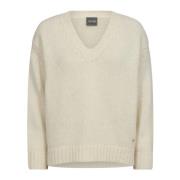 Warme Gebreide Trui V-Hals Ecru MOS Mosh , Beige , Dames