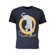 Blauw Katoenen T-shirt met Print Logo Cavalli Class , Blue , Heren