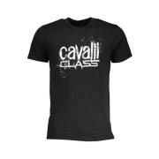 Zwart Katoenen T-shirt met Print Logo Cavalli Class , Black , Heren