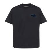 T-shirt met logo en fluwelen afwerking Emporio Armani , Blue , Heren