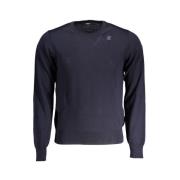 Blauwe Wollen Pullover met Applicatie Logo K-Way , Blue , Heren