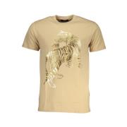 Beige Katoenen T-shirt met Print Logo Cavalli Class , Beige , Heren