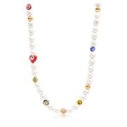 Mens Smiley Face Pearl Choker with Assorted Beads Nialaya , Yellow , H...