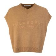 Bruine Gebreide Gilet V-Hals Logo Sweater Philosophy di Lorenzo Serafi...