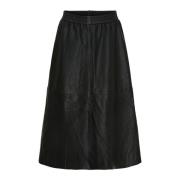 A-lijn Leren Rok met Decoratieve Stiksels Notyz , Black , Dames