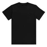 Zwarte Leren Tee - Trendy Design Aspact , Black , Heren