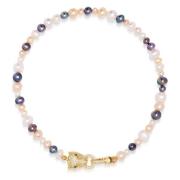 Womens Multi-Colored Pearl Choker with Gold Panther Head Nialaya , Yel...