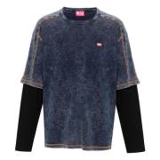 Blauw Dubbellaags Langemouw T-shirt Diesel , Blue , Heren