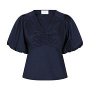 Irina Poplin Blouse Navy Neo Noir , Blue , Dames