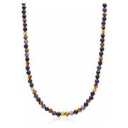 Beaded Necklace with Dumortierite, Brown Tiger Eye, and Gold Nialaya ,...