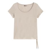 Glam Knit Effect Katoenen T-shirt Herno , Beige , Dames