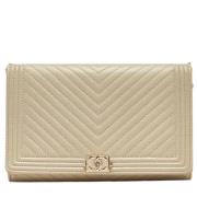 Pre-owned Leather wallets Chanel Vintage , Beige , Dames