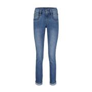 Slim-Fit Stone Beaded Jeans Red Button , Blue , Dames