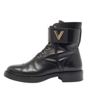 Pre-owned Leather boots Louis Vuitton Vintage , Black , Dames