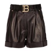 Korte hoge taille leren riem met gesp Balmain , Black , Dames