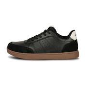 Klassieke Leren Sneaker met Materialen Woden , Black , Dames