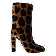 Bruine Giraffe Leren Mid Calf Laarzen Dolce & Gabbana , Brown , Dames