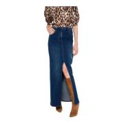 Denim Lange Rok met Voorsplit Silvian Heach , Blue , Dames