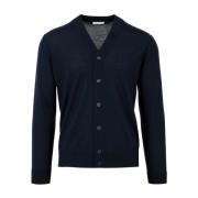 Blauwe Wol Cardigan V-Hals Sweater Paolo Pecora , Blue , Heren