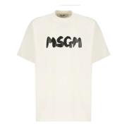 Heren Ivory Katoenen T-shirt met Print Msgm , Beige , Heren