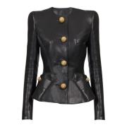 Lamsleren peplum jas Balmain , Black , Dames