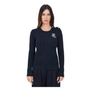 Blauwe Crew-Neck Sweater met Decoratieve Knopen Ralph Lauren , Blue , ...