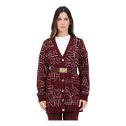 Bordeaux Cardigan met Logo Lettering Elisabetta Franchi , Brown , Dame...