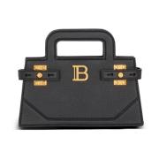 Kleine B-Buzz Top Handle tas in generfd leer Balmain , Black , Dames