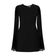 Zwarte Georgette Crepe Jurk met Plissé Mouwen P.a.r.o.s.h. , Black , D...