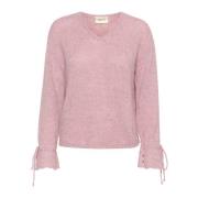 Roze Gebreide Trui met Geborduurde Details Cream , Pink , Dames