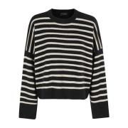 Gestreepte Crew Neck Trui Roberto Collina , Black , Dames