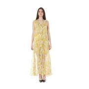 Elegante V-hals Lange Jurk Knoopdetail John Galliano , Yellow , Dames