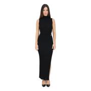 Zwarte Geribbelde Midi Jurk met Zijsplit Elisabetta Franchi , Black , ...