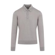 Grijze Wol Polo Kraag Sweater Giorgio Armani , Gray , Heren