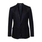 Blauwe Wol Twill Peak Revers Jas Dolce & Gabbana , Blue , Heren