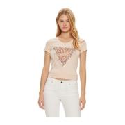 Bedrukt Logo T-shirt - Roze Guess , Beige , Dames