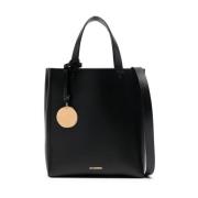 Zwarte leren tote tas met gouden hardware Jil Sander , Black , Dames