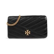 Zwarte Chevron Gestikte Portemonnee met Ketting Tory Burch , Black , D...