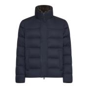 Navy Blue Quilted Bomber Jacket Herno , Blue , Heren