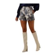 Beige Rome Shorts met Blauwe Bladeren Amaya Amsterdam , Multicolor , U...