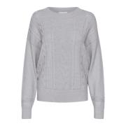 Grijs Melange Gebreide Pullover Trui Cream , Gray , Dames