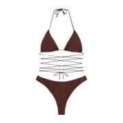 Bruine driehoekige bikini met Amerikaanse slip Me-Fui , Brown , Dames