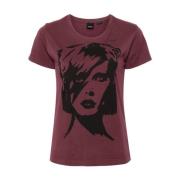 Bordeaux Rood Jersey Bowie Print T-shirt Pinko , Red , Dames