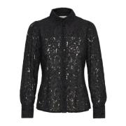 Zwarte Kant Blouse Delvinapw Stijl Part Two , Black , Dames