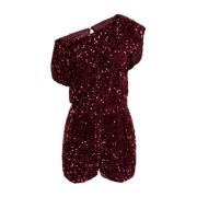 Burgundy Sequin Jumpsuit met Franse Zakken Elisabetta Franchi , Red , ...