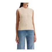 Geometrisch Patroon Wol Katoen Vest Ganni , Beige , Dames