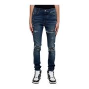 Gescheurde Slim Leren Gevoerde Jeans Amiri , Blue , Heren